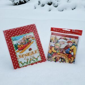 Mary Engelbreit Christmas Journal Jingle All Way & Santa Note Cards Sealed New